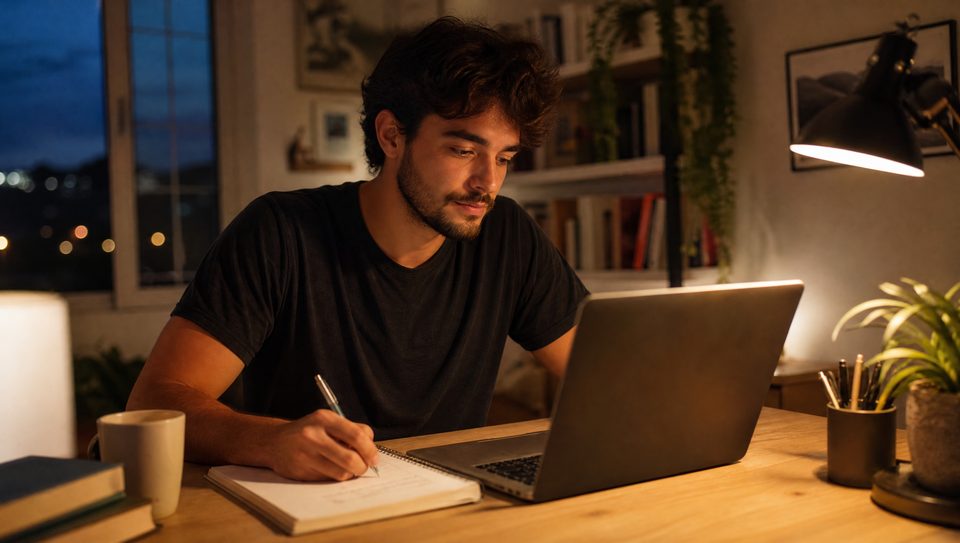 Pessoa estudando finanças no notebook