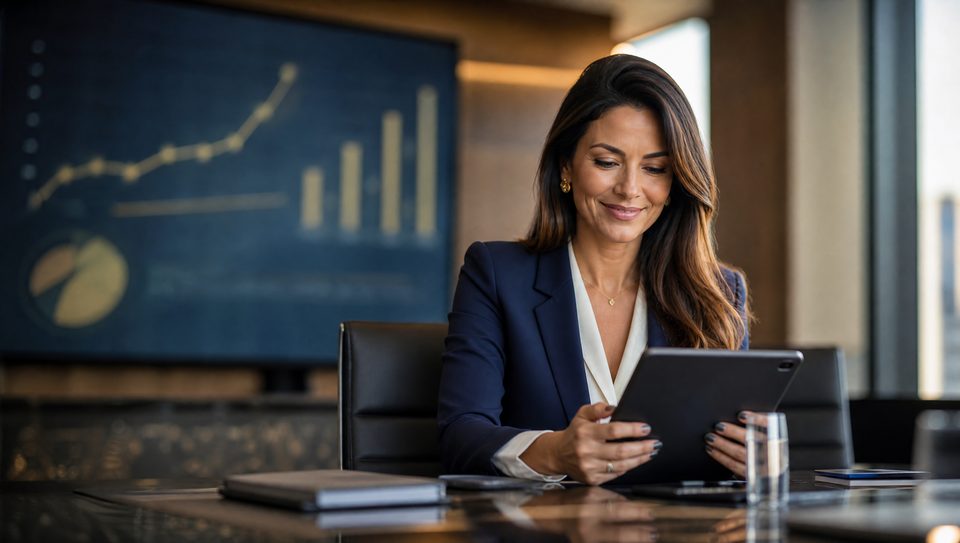Empresária analisando gráficos da empresa